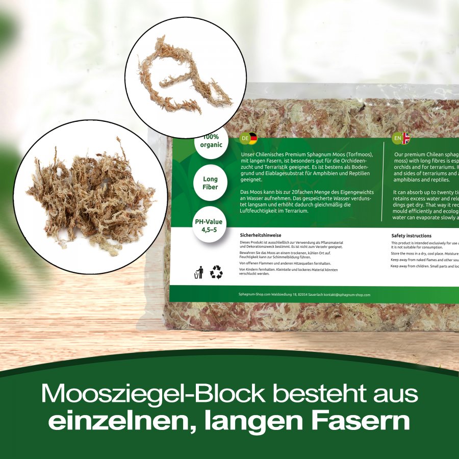 Dried Sphagnum moss brick from Chile 200g